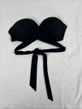 Women Swim Black Strapless Tie-Front Push Up Bikini Top